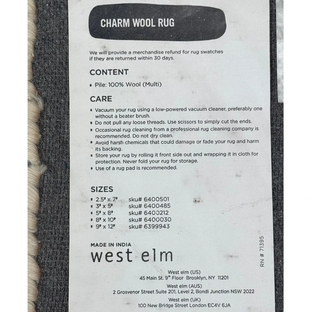 West Elm Charm Wool Rug Swatch Multicolor‎ Shaggy Geometric 100% Wool Sample-1